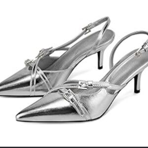 BRAND NEW SODA SLINGBACK KITTEN HEELS FOR WOMEN BUCKLE STRAP POINTED TOE DRESS